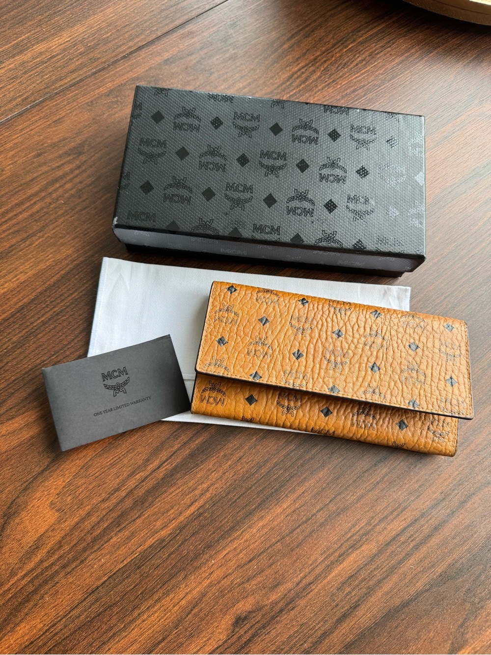 MCM Visetos Amber Brown Continental Wallet for Men